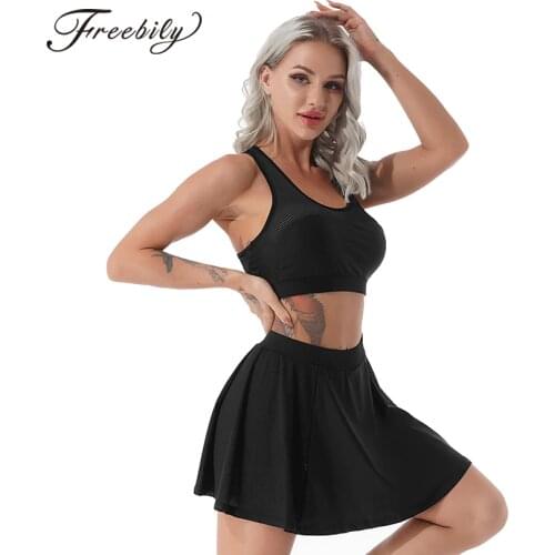 Women Breathable Sport Suit Summer Tennis Skorts Outfit Chest Pads Sport Bra Top and Skorts Racer Back Running Sport Set Clothes