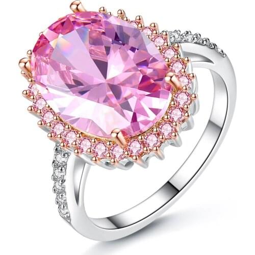 WYJZY Fashion Pink Zircon Ladies Ring Luxury Oversized Zircon Lady Romantic Wedding Engagement Ring