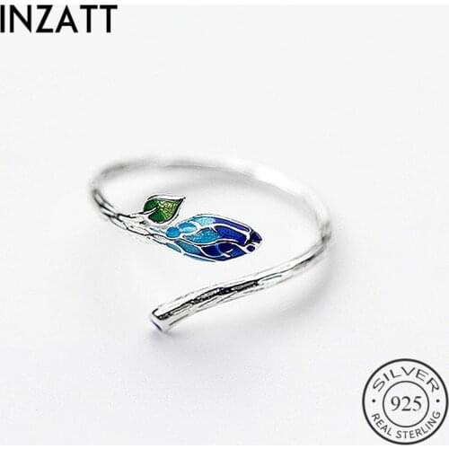 INZATT Vintage Charm 925 Sterling Silver Color Gradient Enamel Bud Plant Adjustable Ring Fine Jewelry For Women Drop Shipping