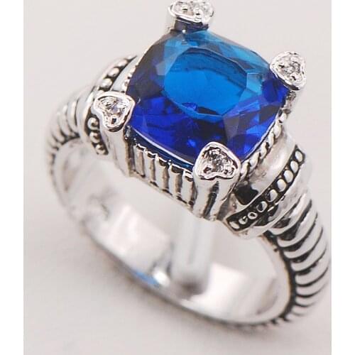 Blue Crystal Zircon Women 925 Sterling Silver Ring F719 Size 6 7 8 9 10