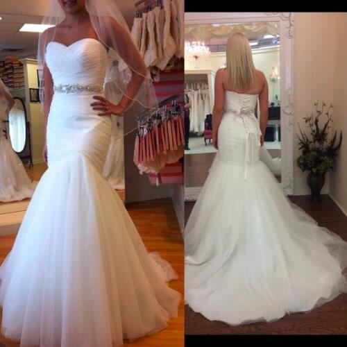 Princess mermaid Wedding Dress 2021 beaded sashes Arabic Bride gown Bridal Dress sweep Train wedding gown Robe de Mariage