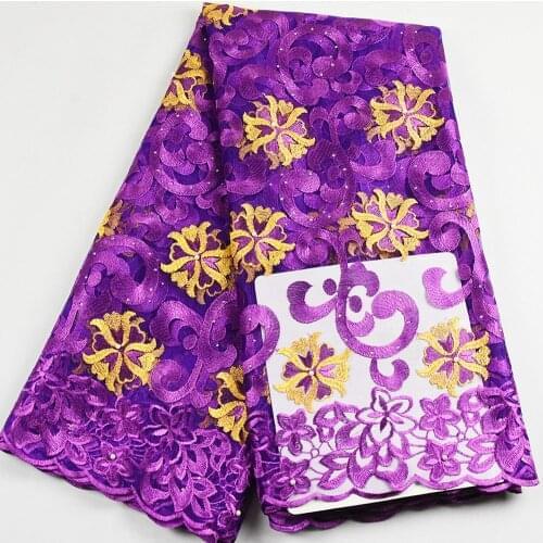 2021 African Wedding cord Lace Fabric Latest Embroidered purple Nigerian Mesh Tulle French Lace Fabric With 2.5yard High Quality