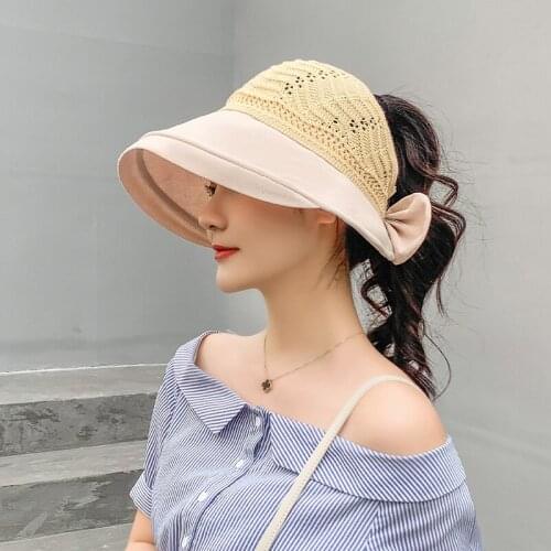 2021 Korean Version Knitted Empty-top Sun Hat Womens Summer Sun Protection Out Beach Hat Fashion Seaside Big Along The Sun Hat