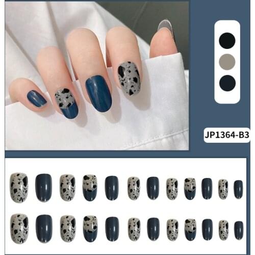 24Pcs/Set Blue Grey Fake Nails Glue Type Short Paragraph Ultra Thin Removable Fashion Manicure Fully Covered Nail Decoration