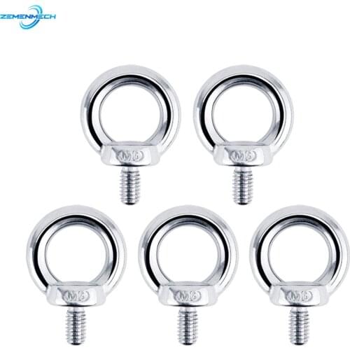 5PCS Boat Accessories DIN580 M6 Eye Bolt 304 Stainless Steel Marine Lifting Eye Screws Ring Loop Hole for Cable Rope Eyebolt