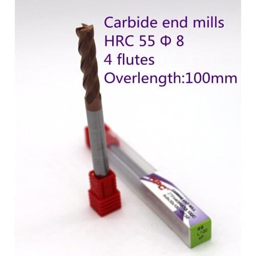 8*8*100 of 4 flutes HRC55 flat end mills carbide end milling tungsten knife CNC machine tool mills cutter