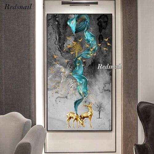 DIY 5D Diamond Painting Abstract painted golden deer Full square round diamond Cross Stitch Rhinestone Mosaic Home Decor EE489