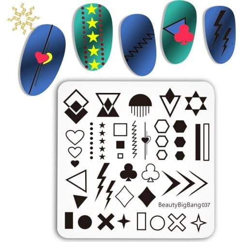 BeautyBigBang 1Pcs Nail Stamping Plates Nail Art Geometry Striped Lines Image Stainless Steel Template Mold Nail Stamping Plate