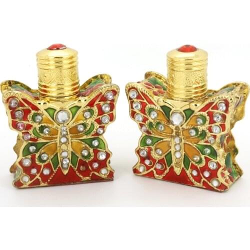 Free Shipping 2pcs/lot Metal Butterfly Shape Perfume Bottle With Gold Lid Empty Glass Bottle For Wedding Decor Wholesale