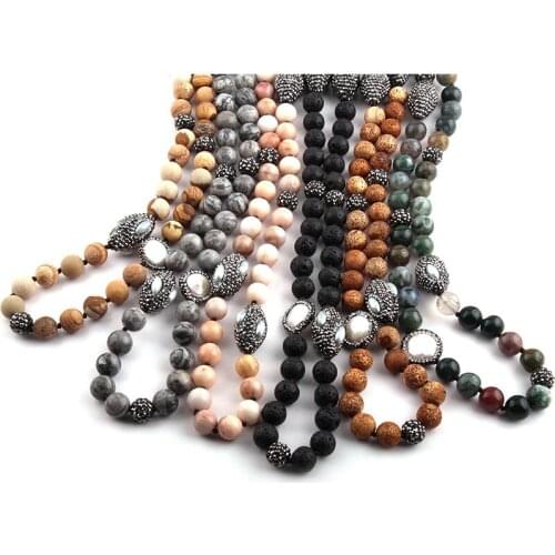 Free Shipping Fashion Natural Stones Bead Long Knotted Handmake Paved Stone and Flat Freshwater Pearl Ethnic Necklace