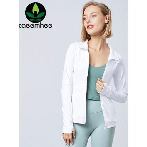 CAEEMHEE Zipper Sports Jacket for Women Gym Fitness Coat Long Sleeve With Two Pockets Yoga Shirt Running Workout Sweatshirts