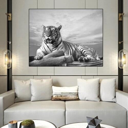 Black and White Tiger Art Canvas Painting Modern Animal Posters and Prints Wall Pictures for Living Room Home Decoration