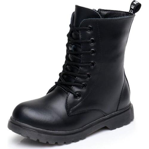 Children Boots 2020 Winter New Genuine Leather Boys Girls Platform Boots Black High Fashion Zipper Kids Toddler Shoes Size 26-38