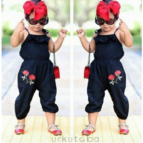 Toddler Kids Baby Girls Strap Flowers Jumpsuit Playsuit Outfits Clothes