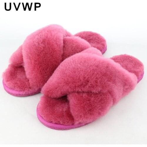 Natural Sheepskin Home Slippers Fashion Winter Women Indoor Slippers Fur Slippers Warm Furry Wool Slipper Lady House Shoes Flats