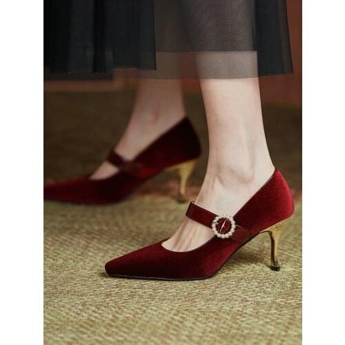 EshtonShero Shoes Woman Pumps 7.5CM High Heels Pointed Toe Mary Janes Leather Platform Shoes Thin High Heels Women Shoes