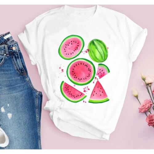 Women Graphic Watercolor Watermelon Fruit Cartoon Short Sleeve Printed Tops Lady Tees Clothing Female T Shirt Womens T-Shirt