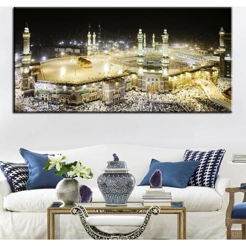 HD Print Mecca Islamic Sacred Landscape Oil Painting Religious Architecture Muslim Mosque Wall Picture for Living Room Cuadros