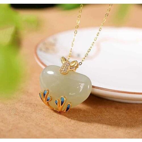 Natural Hetian Jade Gray Jade S925 Sterling Silver Pendant Retro Fashion Popular Temperament Style Personalized Antlers Womens