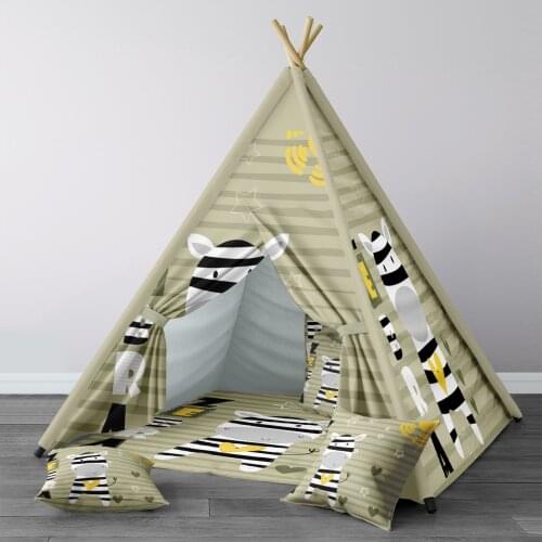 Play Tent for Kids Wigwam Portable Indoor Playground Tents Children Bedrooms Zebra Green Model 310