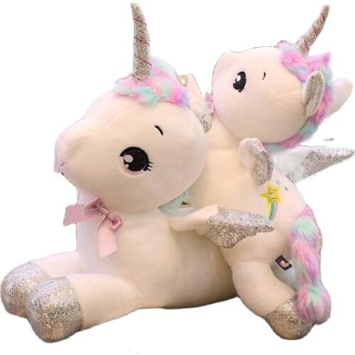 Hot 30cm-80cm White Rainbow Unicorn Plush Toy Soft Stuffed Animal Horse with Wings Doll Large Size Children Lovers Birthday Gift