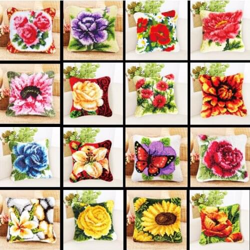 DIY Latch Hook Kit 3D Sun Flower Latch Hook Carpet Plant Series Segment Embroidery Pillow Flowers Grass Coarse Wool Cross Stitch