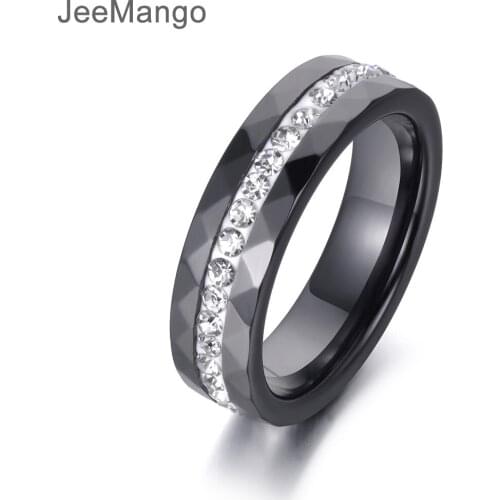 Classic White & Black Ceramics Rings Jewelry Clay Rhinestones Wedding Engagement Rings For Women Anneaux Halka R18145