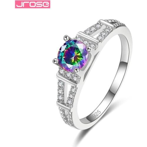 JROSE Luxury Brand White Crystal Multicolor Zircon Rings For Women Silver Eiffel Tower Shape Wedding Jewelry Exquisite Bijoux