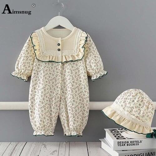 Baby Toddler Rompers Kids Saliva Clothes Spliced Buttons Casual Playsuits Fashion 2021 Autumn Girls Model Flower Print Bodysuits