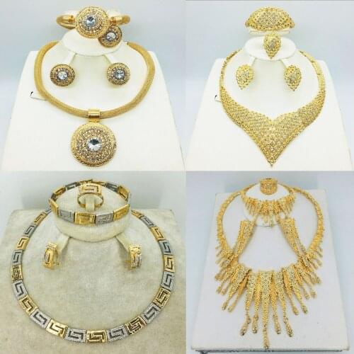 Dubai Women Gold Color Jewelry Sets African Wedding Bridal Ornament Gifts For Saudi Arab Necklace Bracelet Earrings Ring Set