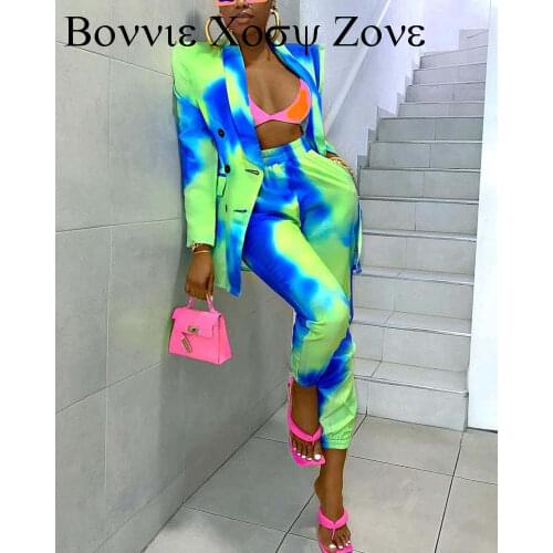 Colorblock Buttoned Blazer Coat & Pants Sets Spring Autumn Turn Down Collar 2PCS Fashion Womens Workwear Jacket Suit