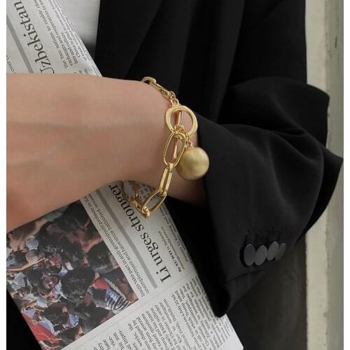 Flashbuy Fashion Gold Color Chain Bracelets for Women Statement 2020 Metal Big Ball Bracelet Minimalist Jewelry Couple Gift