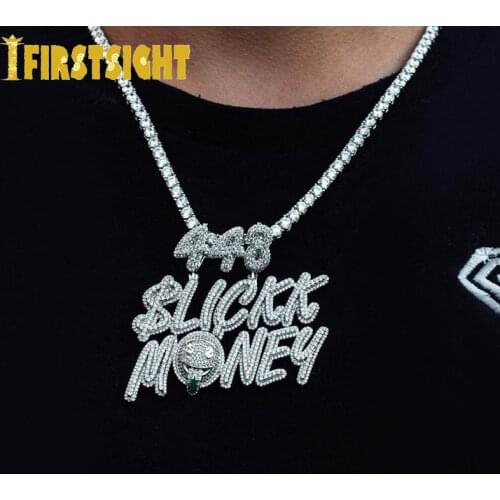 Iced Out Bling Letters Money Pendant Necklaces Gold Color AAA Zircon 448 Lickk Money Dollar Symbol Charm Mens Hip Hop Jewelry