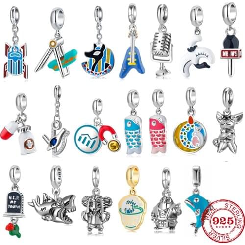 925 Sterling Silver Scissors Brush News Microphone Medicine Bottle Growth Funding Charms Pendants for DIY Bracelets Jewelry