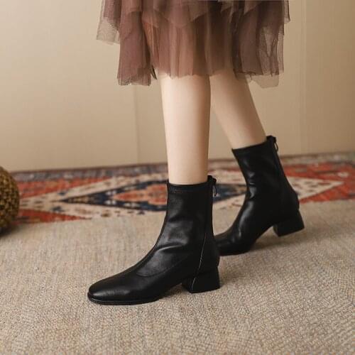 Autumn 2021 new square toe thick heel stretch short boots womens boots children spring and autumn