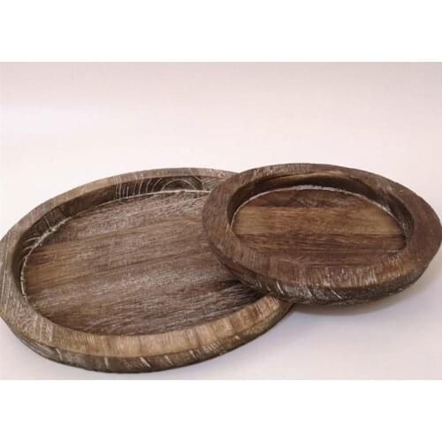 1Pc Home Round Candle Tray Wooden Simple Candle Holder Candle Tray Table Decoration Table Decor Light Brown