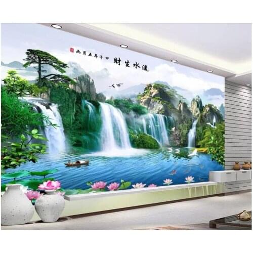 Custom photo 3d wallpaper Mountain waterfall lake tree scener living room home decor 3d wall murals wallpaper for walls 3 d