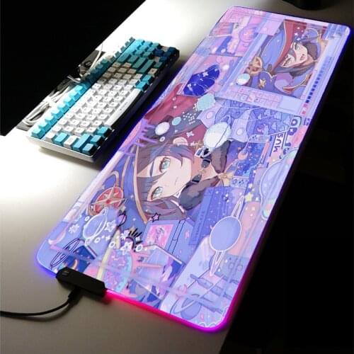 Drop Shipping RGB LED Light Gaming Accessories Genshin Impact Cute Mouse Pad XXL Large Keyboard Non-Slip Game Desk Mat for LOL