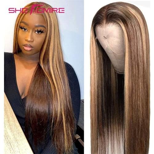 Straight Highlight Lace Front Wig 13X4X1 T Part She Admire 4/27 Colored Remy Short Bob Wig Ombre Human Hair Wigs For Black Women