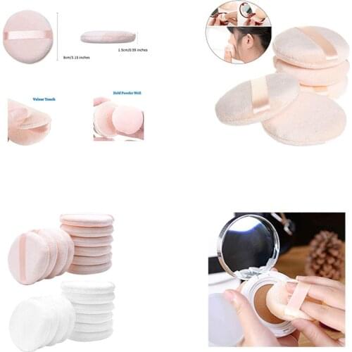 10Pcs Pure Cotton Powder Puff 3.15 inch Normal Size with Strap for Powder Foundation Blending for Loose Powder Mineral Powder