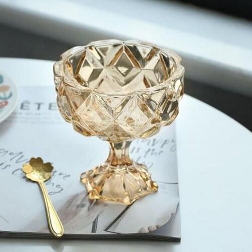 Retro tea ice cream cup home decoration glass yogurt cup fruit bowl tall ice cream cup dessert bowl