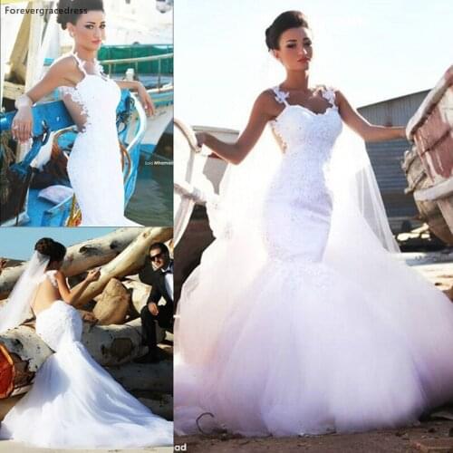 Luxury Fashion Wedding Dresses Romantic Mermaid Lace Tulle Long With Removeable Train Dream Princess Bridal Party Gowns