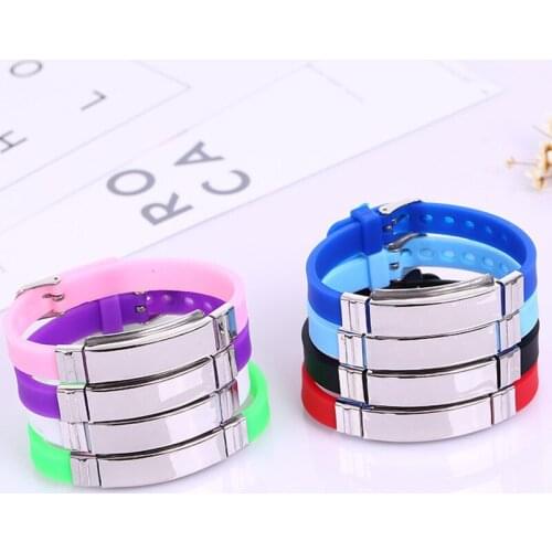 Silicone 8 Colors Optional Watchband Bracelets Adjustable Stainless Steel Curved Tube ID Bar Student Bangle Jewelry 10pcs
