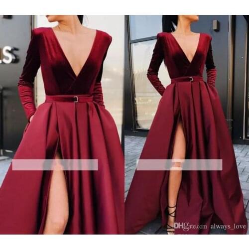SuperKimJo Abendkleider Velvet Burgundy Prom Dresses 2021 Deep V Neck Simple Cheap Prom Gown Vestido De Fiesta De Boda