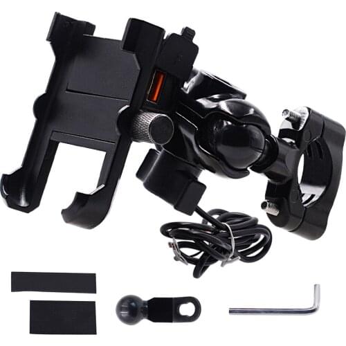 Motorcycle Universal Phone Holder Bike Scooter ATV Handlebar Rearview Mirror Mobile Phone Bracket USB Charger