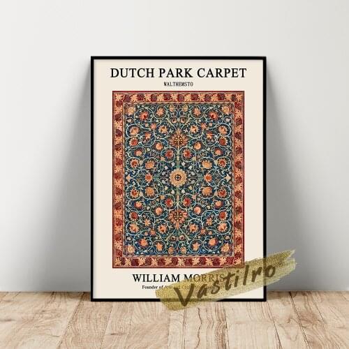 William Morris Museum Exhibition Poster, Morris Dutch Park Carpet Art Prints, Vintage Flower Patten Illustration Wall Picture