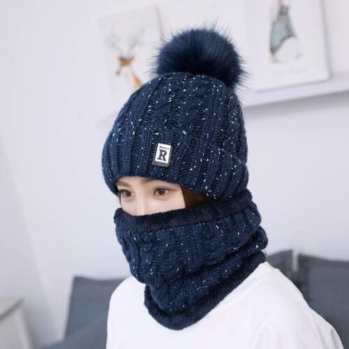 Womens Autumn Winter Fashion Vintage Thicken Keep Warm Luxury Knitted Hat and Scarf 2 Piece Set Casual Cute Outdoor 2020 New