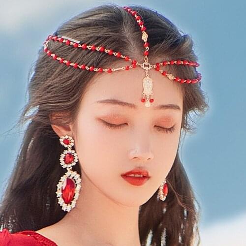 1PC Red Bead Headband Hair Accessories for Women Bride Headpiece Hair Jewelry Head Decoration Cross Dress Headwear