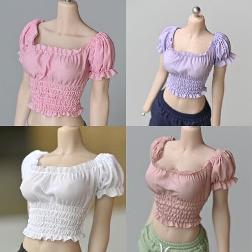 1/6 Scale Female Off Shoulder Short Sleeve Exposed Navel Pleated Tops Clothes for 12" Action Figures Body Accessories Model Toys