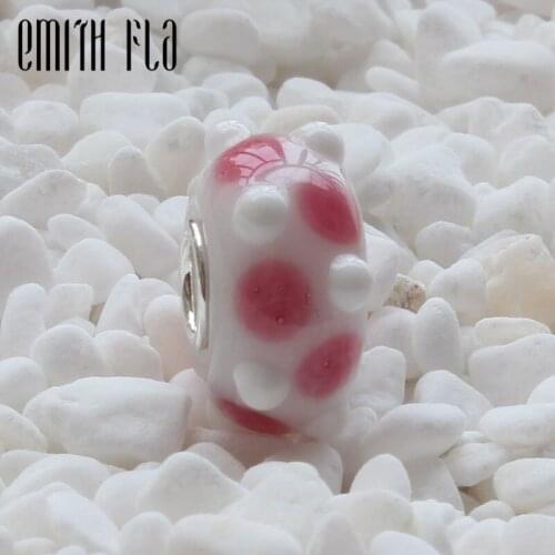 Emith Fla Large Hole Colorful Murano Glass Charm Beads Fit European Bracelet Silver 925 Jewelry Beads for Jewelry Making Women